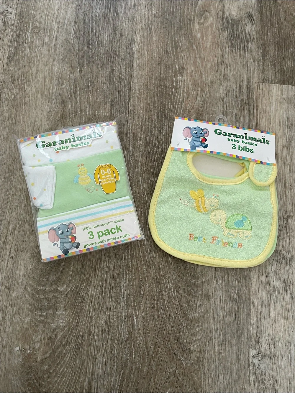 NWOT Garanimals Light Green Baby Bibs & Gowns Set - 3 Pack